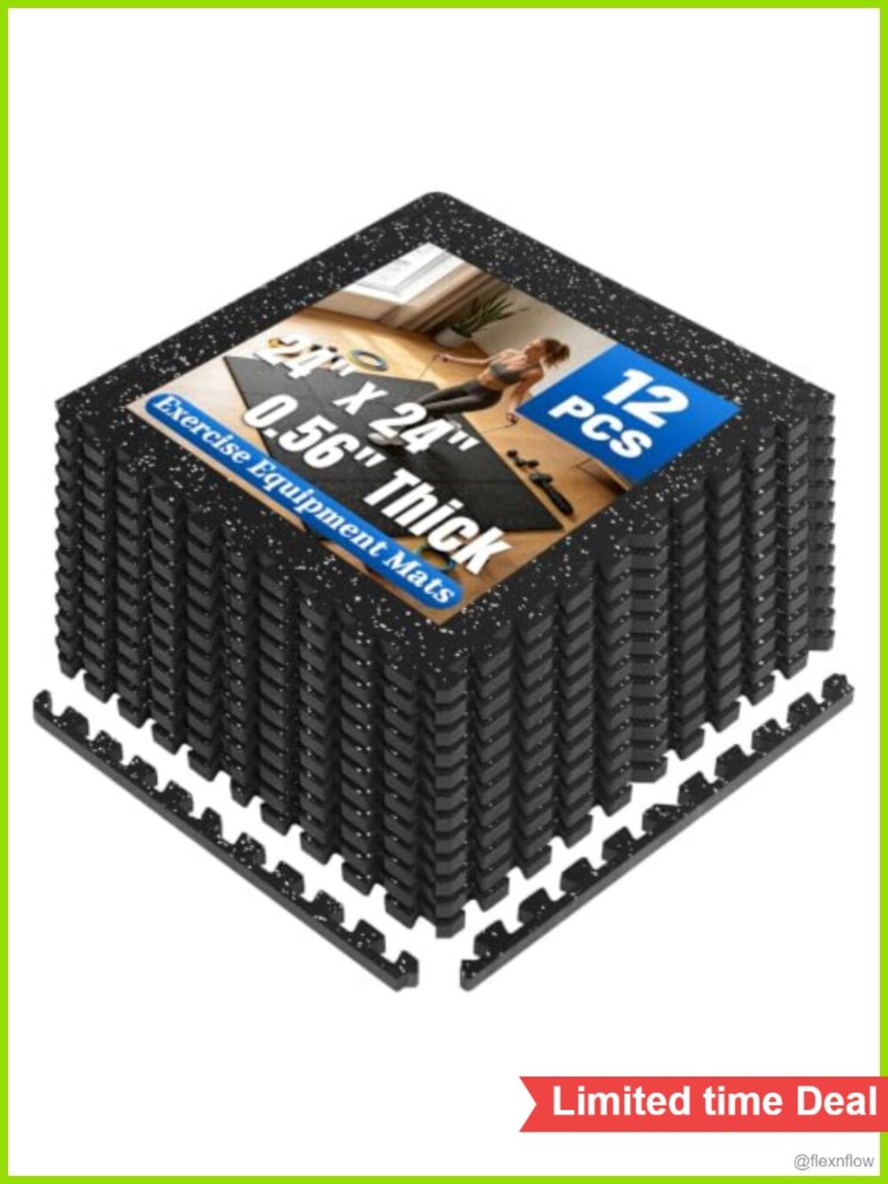 Dalmbox Rubber Gym Floor Mats 12 Tiles Interlocking 48 Sq Ft Exercise